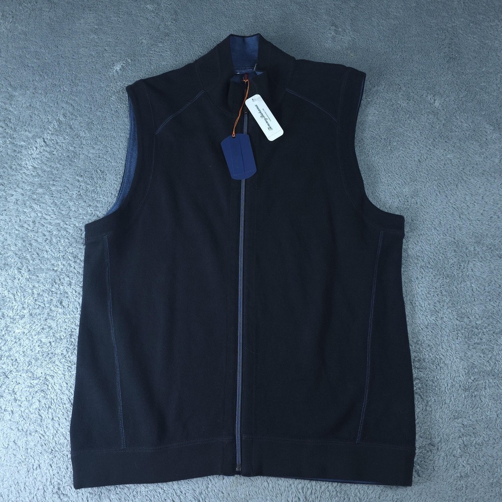 Tommy Bahama Sweater Vest Mens Medium Blue Full Zip Mock Neck Reversible Cotton